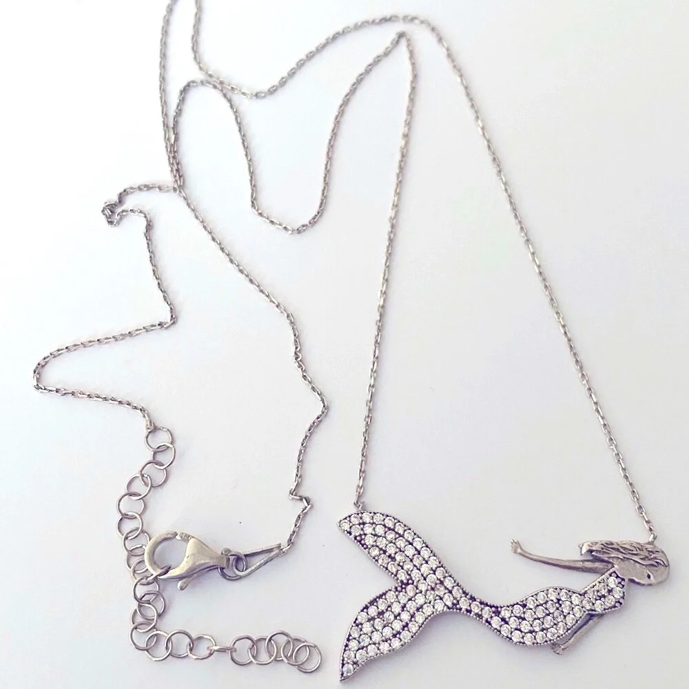 🧜‍♀️ Mermaid 925 silver necklace clear cubic zirconia cz stones